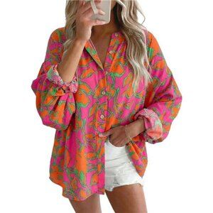 Women’s Boho Floral Loose Blouse – Lantern Sleeve Flowy Spring Summer Top